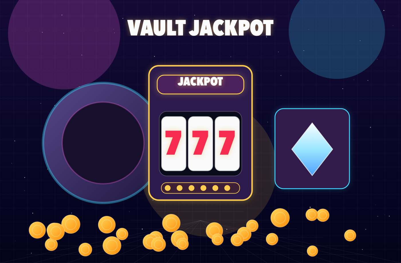 777 jackpot machine inside a neon vault reward room